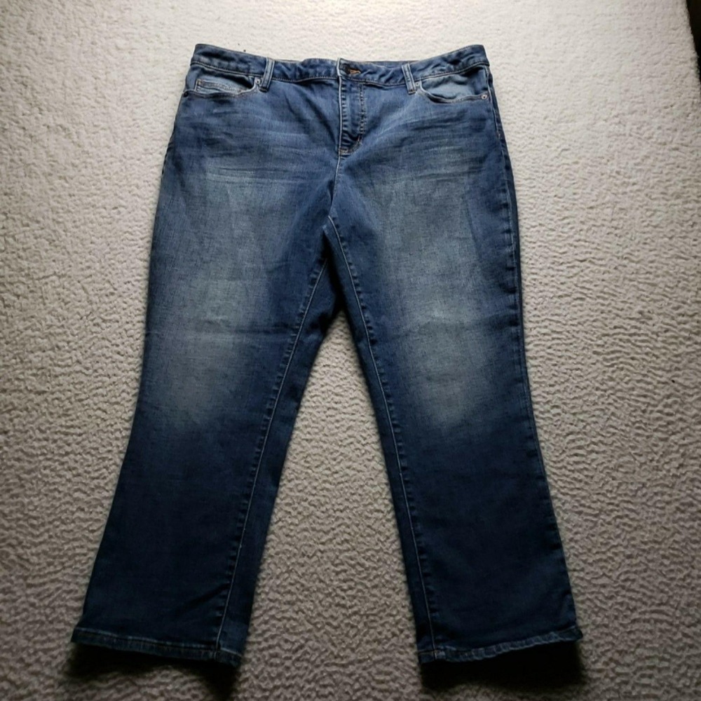 Lands' End Jeans Womens 18 Petite Blue Medium Wash Mid Rise Straight Stretch